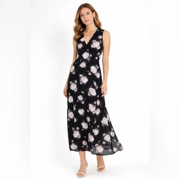 Equipment Femme Black Floral Silk Shift Dress Size S Sleeveless Chic Summer Boho - Picture 1 of 12